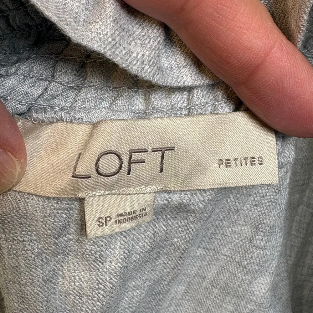 LOFT Petites Grey Cotton Smocked Off the Shoulder‎ Long Sleeve Blouse SP 451424